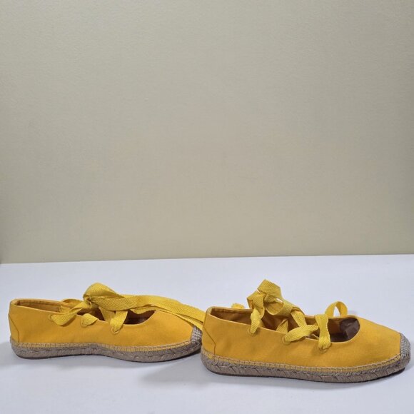 Polo Ralph Lauren Espadrilles Women US 8 Yellow Lace Up Flat Jute Canvas Preppy - Picture 7 of 16
